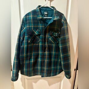 Vans Teal and Black Plaid Lightweight Shirt Jacket- reversible- XL